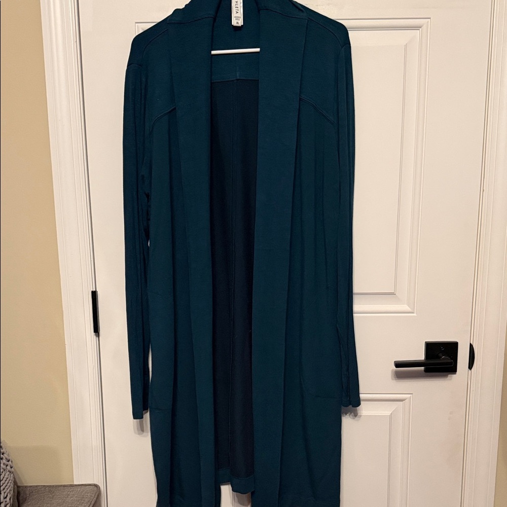 Athleta Teal Long Open-Front Cardigan